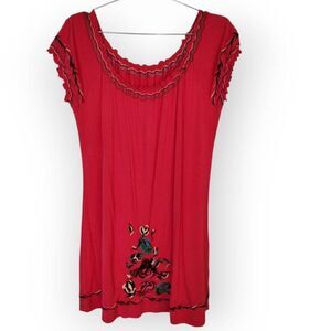 Womens Sundress Sz Large Scoop Neck Summer Jersey Knit Coverup Beachy Red Peasan